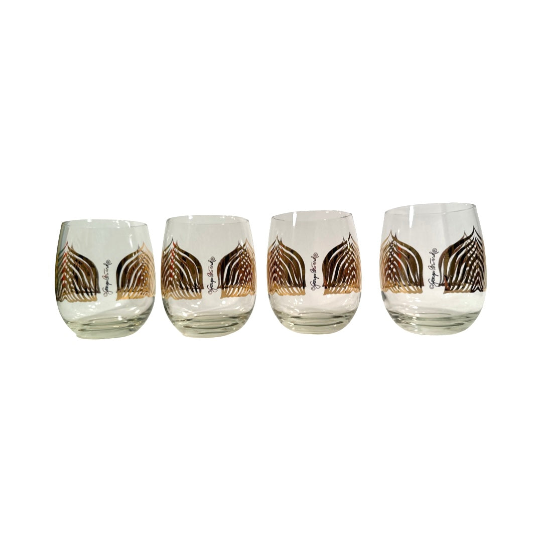 Georges Briard Signed Mid-Century Golden Deco Double Old Fashion Glasses (Set of 4)