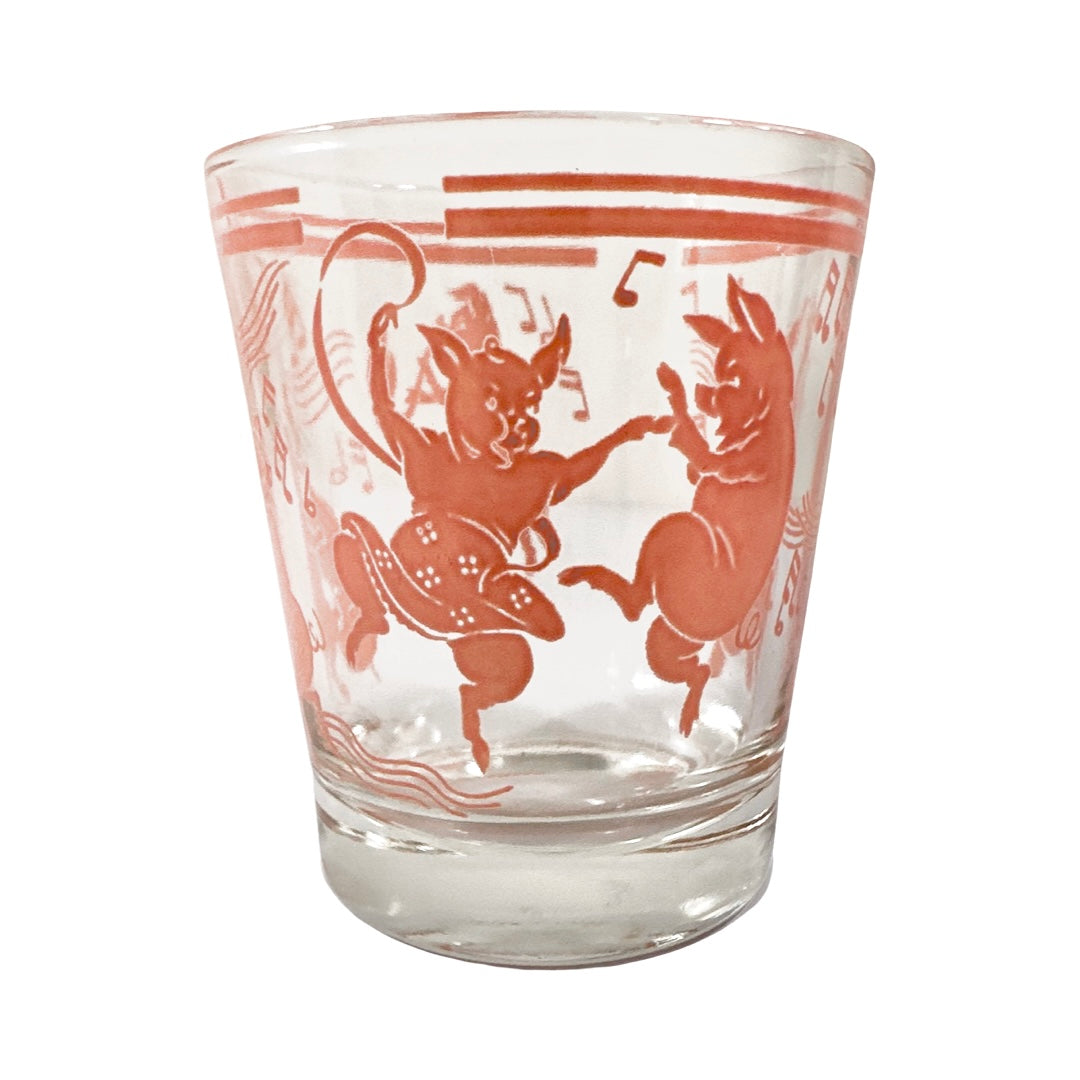 Hazel Atlas Mid-Century Pink Dancing Pig Glasses (Set of 4