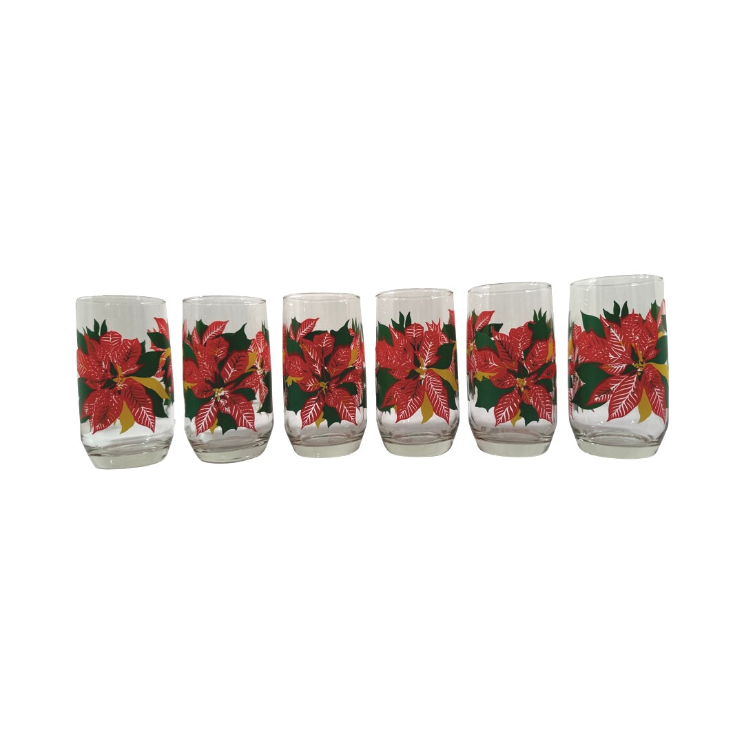 Vintage Poinsettia Eggnog Glasses- Set of 6