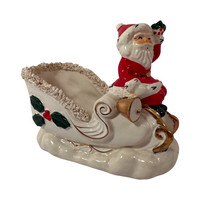 Load image into Gallery viewer, Napco Santa on Sled with Spaghetti Trim Planter
