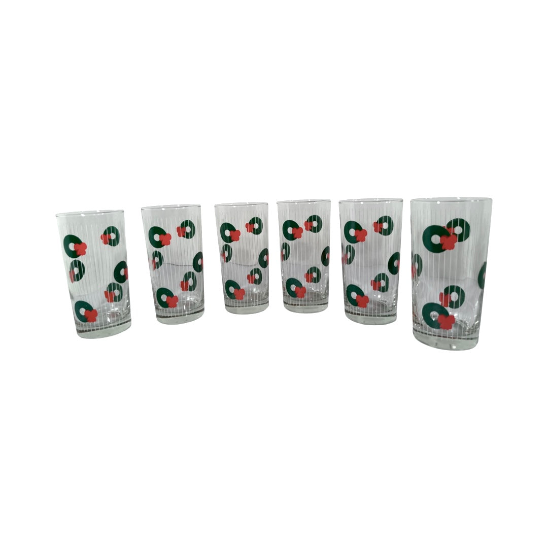 Morgan Signed Mid-Century Holiday Wreath Glasses (Set of 6)