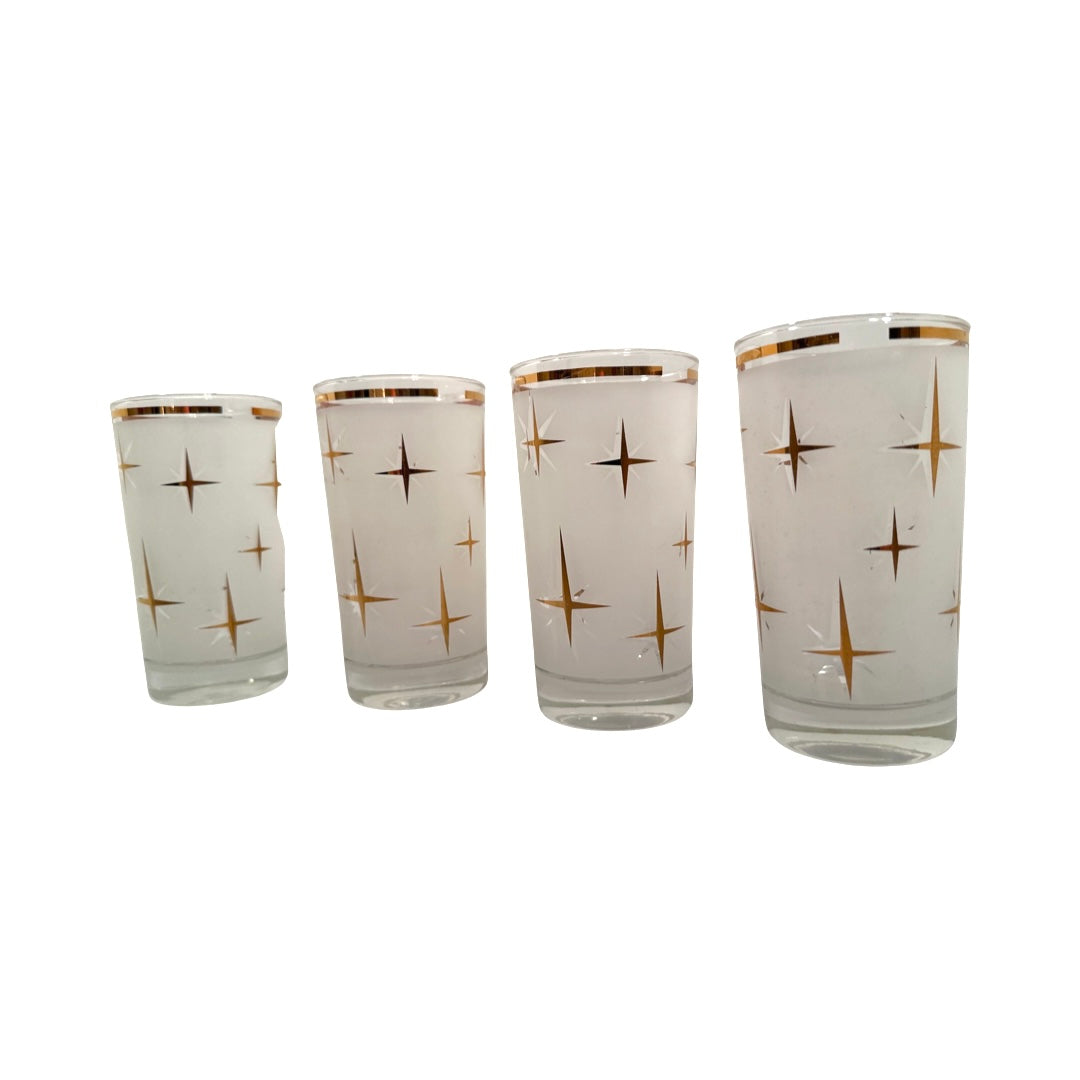 Bartlett Collins Mid-Century White Frosted Atomic North Star Cocktail Glasses (Set of 4)