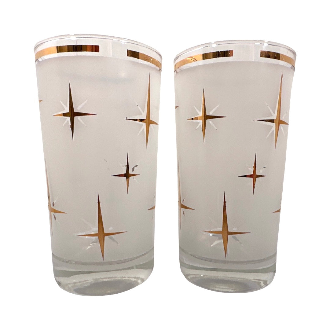 Bartlett Collins Mid-Century Frosted White Atomic North Star Cocktail Glasses (Set of 2)