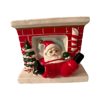 Load image into Gallery viewer, Vintage Santa Coming Down the Chimney Ceramic Planter
