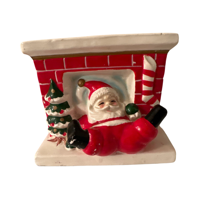 Vintage Santa Coming Down the Chimney Ceramic Planter