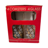 Load image into Gallery viewer, Georges Briard Signed Mid-Century Gold and White Asterisk Double Old Fashion 8 Piece Cocktail Set
