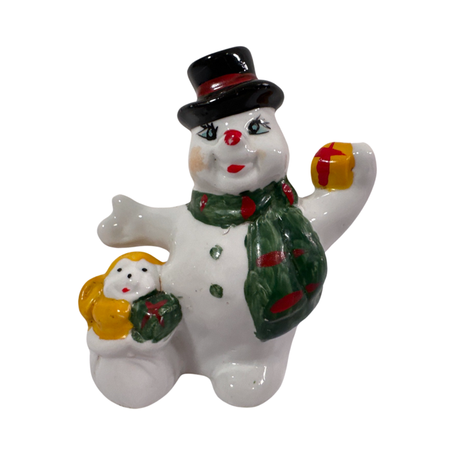 Vintage Frosty the Snowman with Monkey Ceramic Figure