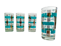 Load image into Gallery viewer, Dominion Glass Mid-Century Turquoise and Gold Snowflakes Glasses (Set of 4)
