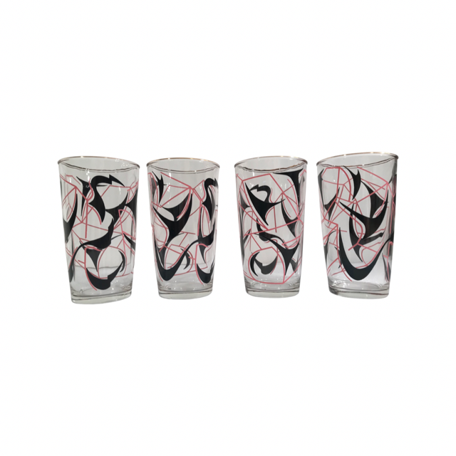 abstract drinking glasses Vintage Pink and Black Abstract Glasses (Set of 4)