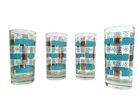 Load image into Gallery viewer, Dominion Glass Mid-Century Turquoise and Gold Snowflakes Glasses (Set of 4)
