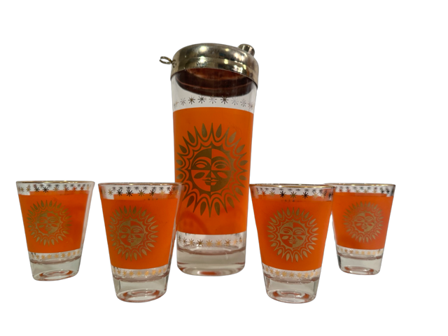 Jeannette Glass Aztec Orange & 22-Karat Gold Sunburst Highball