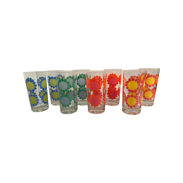 Federal Glassware Mid-Century Colorful Daisies Glasses (Set of 8)