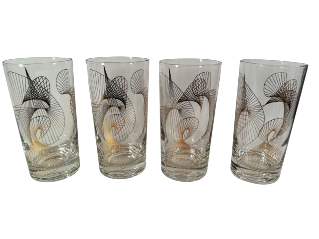 Gay Fad Mid-Century Golden Spirograph Glasses (Set of 4)