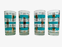 Load image into Gallery viewer, Dominion Glass Mid-Century Turquoise and Gold Snowflakes Glasses (Set of 4)
