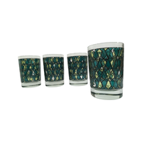 Load image into Gallery viewer, Mid-Century Chartreuses and Green Diamonds Double Old Fashion Glasses (Set of 4)
