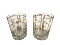 Load image into Gallery viewer, Georges Briard Signed Mid-Century Golden Squares Double Old Fashion Glasses (Set of 2)
