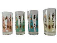Load image into Gallery viewer, Fred Press Signed Mid-Century Pastel Atomic Burst Highball Glasses (Set of 4)

