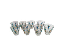 Load image into Gallery viewer, Federal Glass Inca Atomic Turquoise and 22-Karat Gold Starburst Jigger/Shot Glasses (Set of 8)
