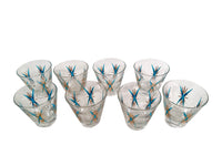 Load image into Gallery viewer, Federal Glass Inca Atomic Turquoise and 22-Karat Gold Starburst Jigger/Shot Glasses (Set of 8)
