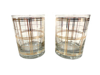 Load image into Gallery viewer, Georges Briard Signed Mid-Century Golden Squares Double Old Fashion Glasses (Set of 2)
