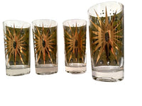 Load image into Gallery viewer, Fred Press Signed Mid-Century Green &amp; 22-Karat Gold Atomic Starburst Glasses (Set of 4)
