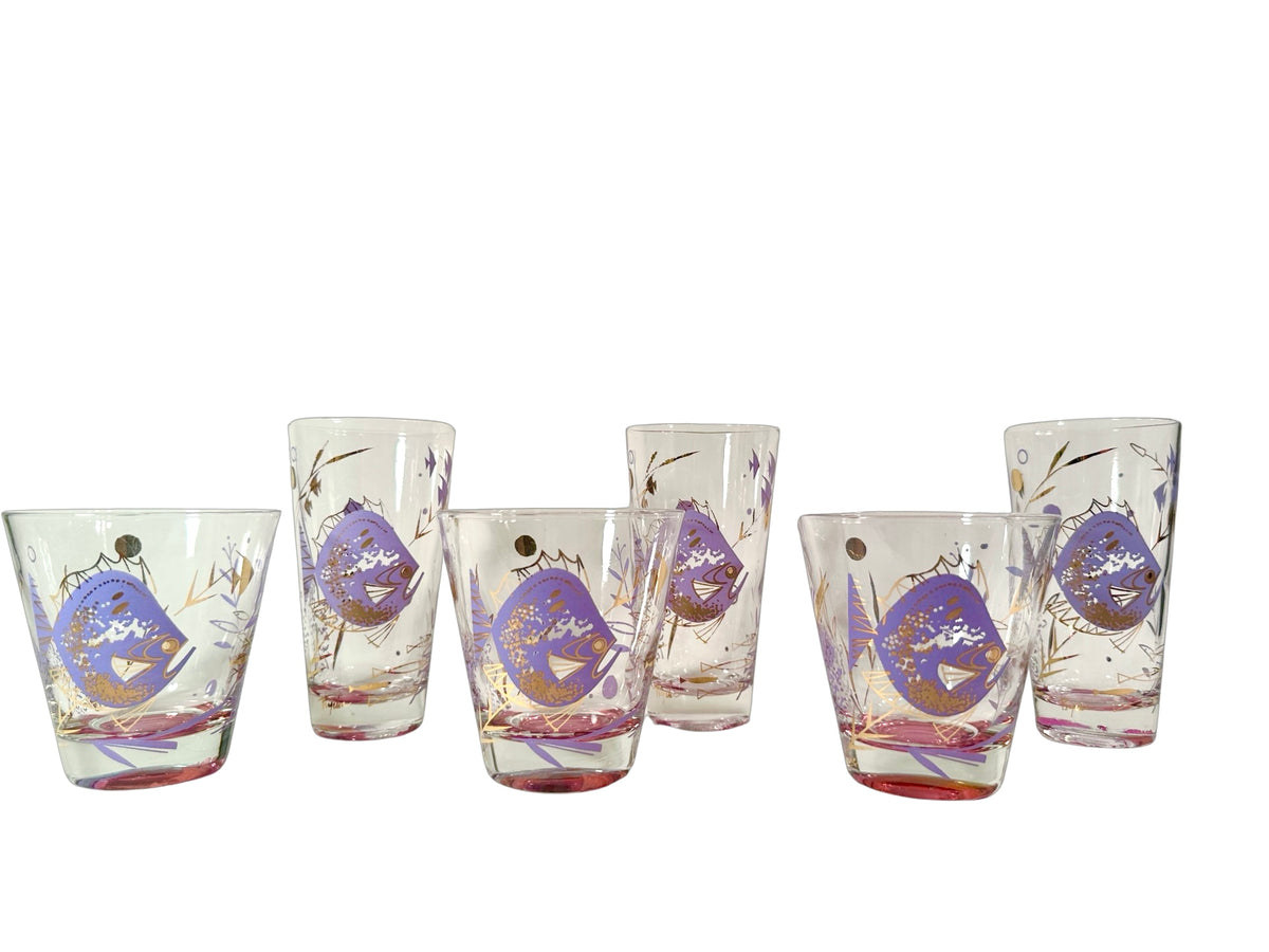 Psyche Signed Mid-Century Purple Under The Sea Glasses (Set of 6)
