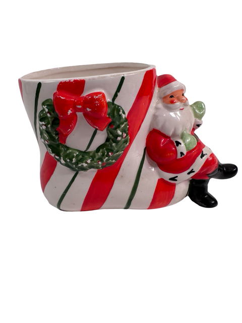 Vintage Santa Sitting on Striped Boot Planter