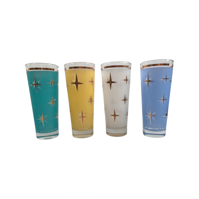 Bartlett Collins Mid-Century Atomic North Star Tall Collins Cocktail Glasses (Set of 4)