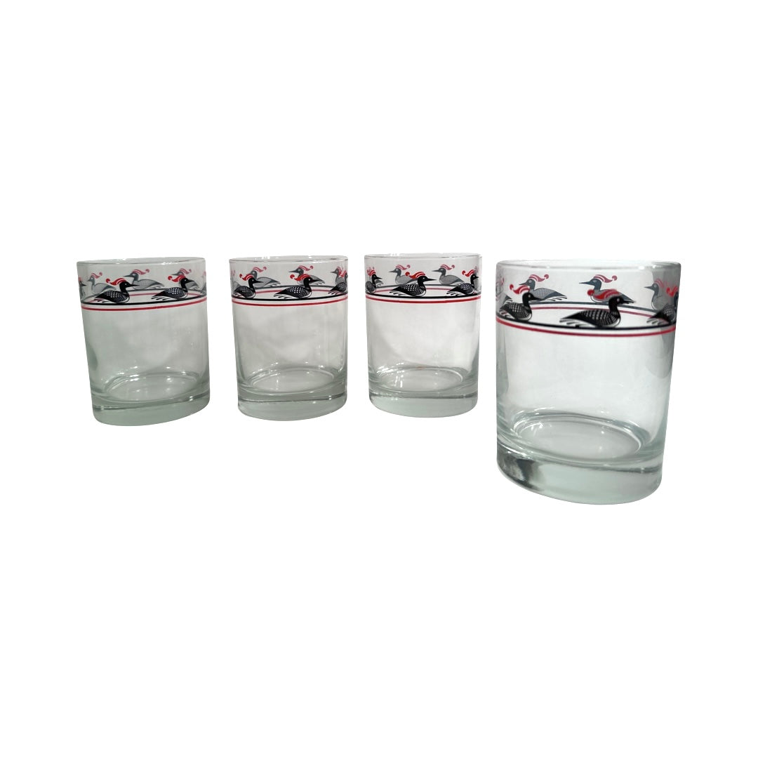Georges Briard Mid-Century Loon Double Old Fashion Glasses (Set of 4)
