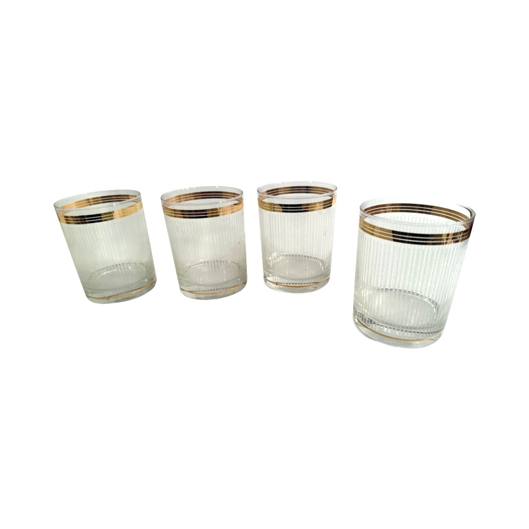 Culver Mid-Century Empire Gold Double Old Fashion Glasses (Set of 4)