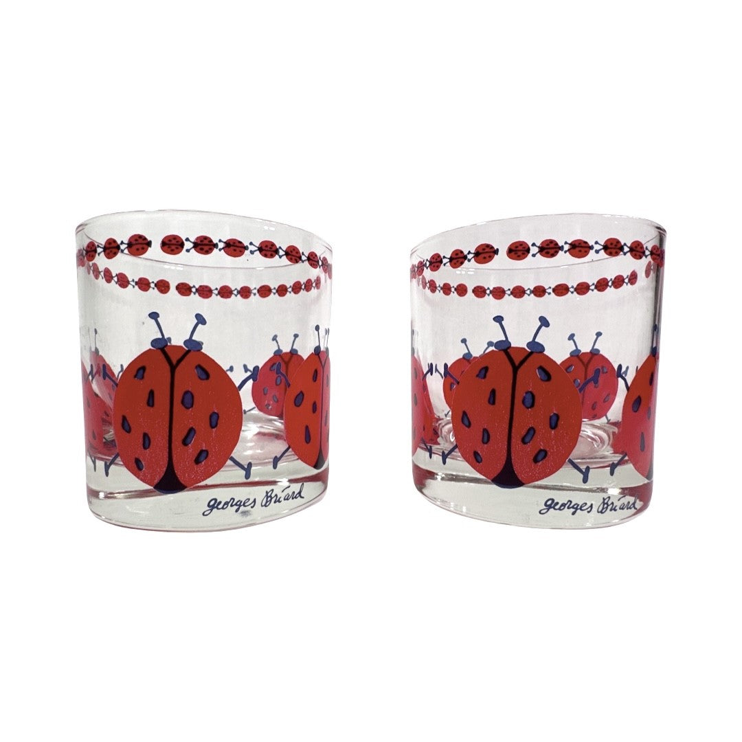 Georges Briard Signed Mid-Century Lady Bug Glasses (Set of 2)