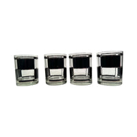 Load image into Gallery viewer, Georges Briard Signed Mid-Century Silver and Black Square Double Old Fashion Glasses (Set of 4)
