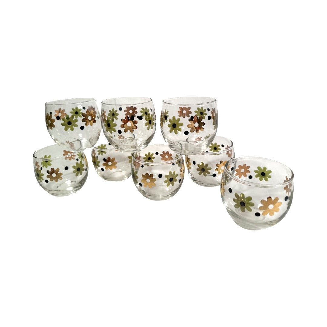 Anchor Hocking Mid-Century Field of Daisies Roly Poly Glasses (Set of 8)