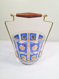 Load image into Gallery viewer, Classic 1960&#39;s Retro 22-Karat Gold Blue and Gold Sunburst Ice Container with Carrier
