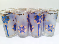Load image into Gallery viewer, Libbey - Blue and 22-Karat Gold Frosted Star/Snowflake Glasses (Set of 8)
