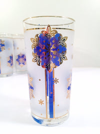 Libbey - Mid-Century Blue and 22-Karat Gold Star/Snowflake Glasses (Se