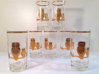 Load image into Gallery viewer, Culver Signed 22-Karat Gold Retro Owl Glasses - Tall (Set of 7)
