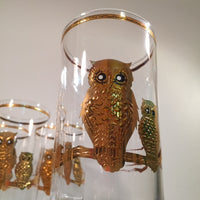 Load image into Gallery viewer, Culver Signed 22-Karat Gold Retro Owl Glasses - Tall (Set of 7)
