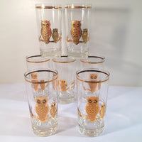 Load image into Gallery viewer, Culver Signed 22-Karat Gold Retro Owl Glasses - Tall (Set of 7)
