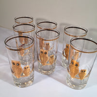 Load image into Gallery viewer, Culver Signed 22-Karat Gold Retro Owl Glasses - Tall (Set of 7)
