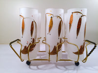 Load image into Gallery viewer, Federal Glass Mid-Century Mod Flower Glasses with Carrier (Set of 6)
