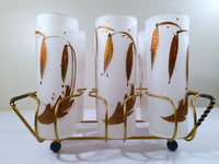 Load image into Gallery viewer, Federal Glass Mid-Century Mod Flower Glasses with Carrier (Set of 6)
