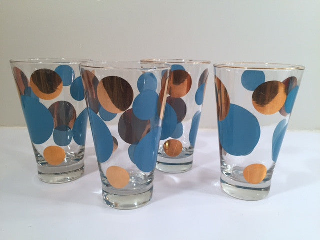 Russel Wright Mid-Century Bright Blue & 22-Karat Gold Eclipse Tumbler  Glasses (Set of 4)