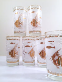 Load image into Gallery viewer, Libbey - Mid-Century White &amp; 22-Karat Gold Angel Fish &amp; Seahorse Glasses (Set of 6)
