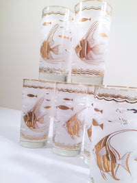 Load image into Gallery viewer, Libbey - Mid-Century White &amp; 22-Karat Gold Angel Fish &amp; Seahorse Glasses (Set of 6)
