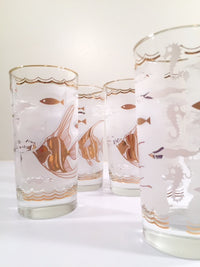 Load image into Gallery viewer, Libbey - Mid-Century White &amp; 22-Karat Gold Angel Fish &amp; Seahorse Glasses (Set of 6)
