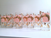 Load image into Gallery viewer, Fred Press - Mid-Century Signed Pink &amp; 22-Karat Gold Jockey &amp; Horse Glasses (Set of 8)
