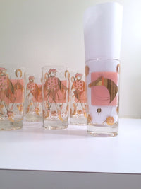 Load image into Gallery viewer, Fred Press - Mid-Century Signed Pink &amp; 22-Karat Gold Jockey &amp; Horse Glasses (Set of 8)
