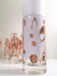 Load image into Gallery viewer, Fred Press - Mid-Century Signed Pink &amp; 22-Karat Gold Jockey &amp; Horse Glasses (Set of 8)
