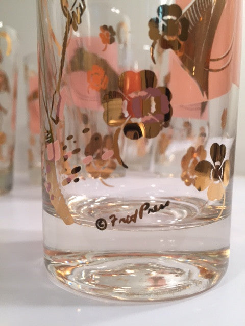 Fred Press - Mid-Century Signed Pink & 22-Karat Gold Jockey & Horse Gl